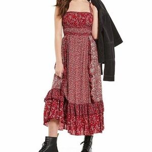 Free People Red Floral Ruffle Yesica Dress
